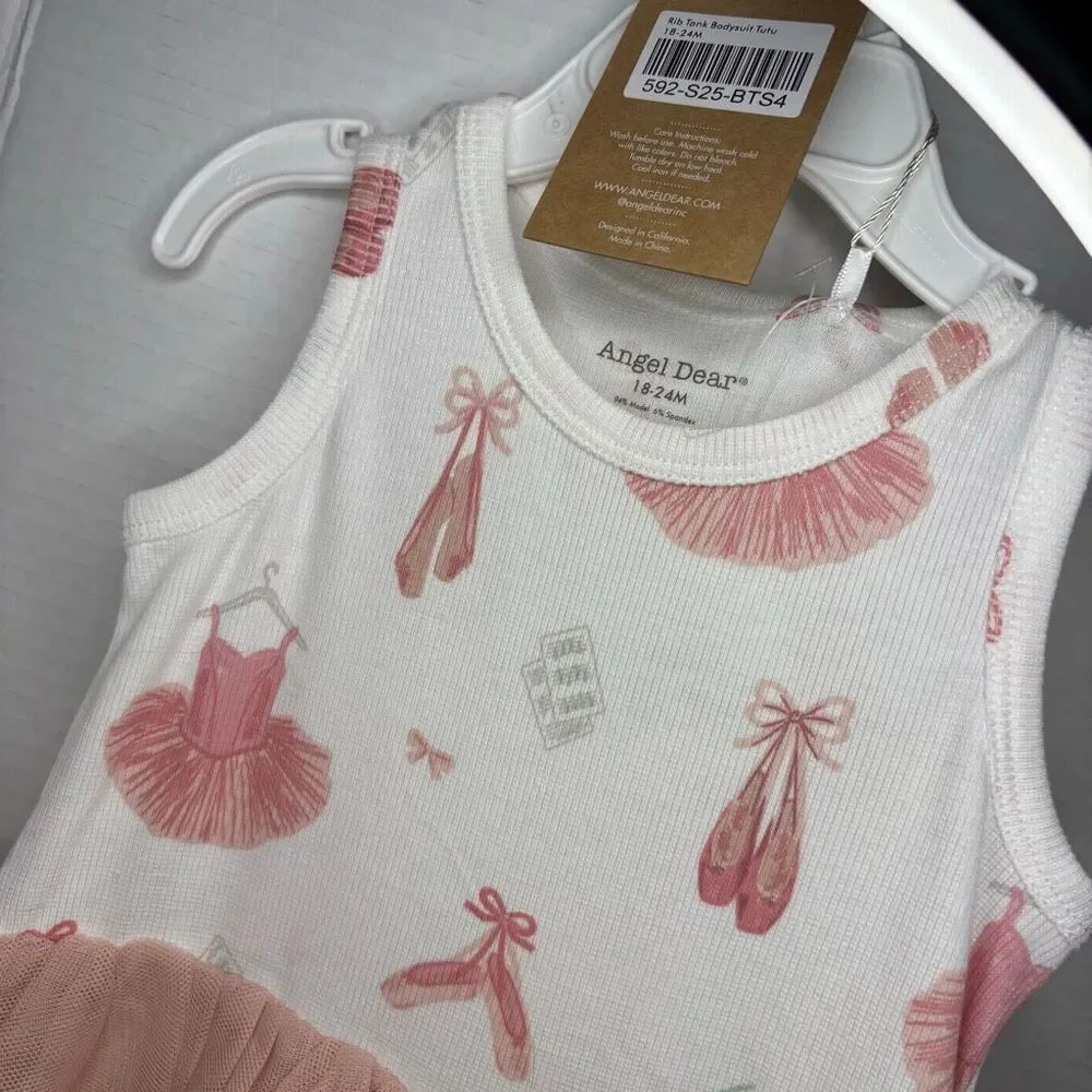 Angel Dear Baby Girl Ribbed Tank Bodysuit Tutu Pink White 18-24M NWT - Picture 3 of 9
